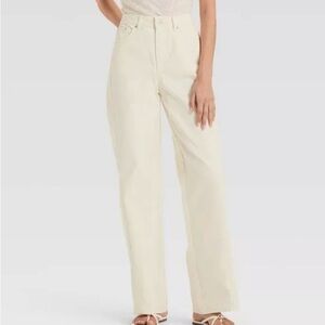 Future Collective Women’s Mid-Rise Relaxed Fit Wide Leg Distressed Jeans-Cream